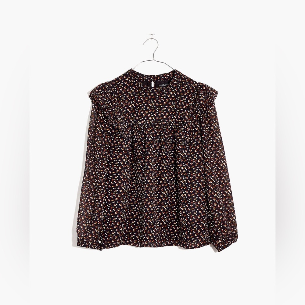 Madewell | Georgette Mockneck Ruffle-Yoke Puff-Sleeve Top | Women's Size XS - Picture 5 of 15